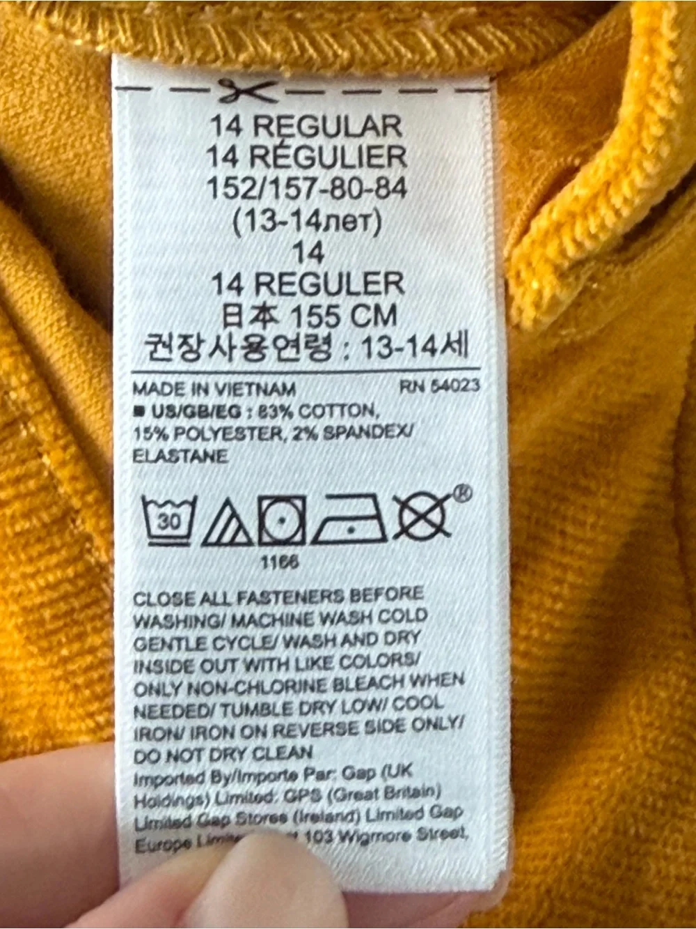 Gap Girls Mustard  Yellow  High Stretch Jogging Corduroy  Size 14  NEW